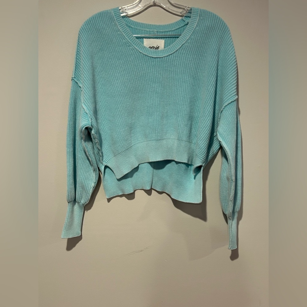 π Aerie Light Blue Ribbed Knit Sweater β 100% Cotton, Size XS - Picture 2 of 9